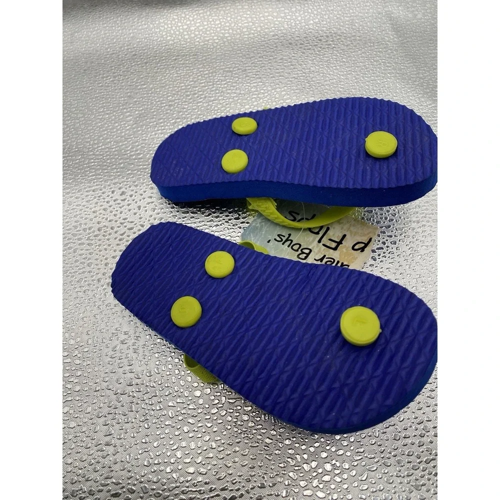 Shark Print‎ Kids Blue Yellow Flip Flop Sandals Adjustable Strap Size 5/6